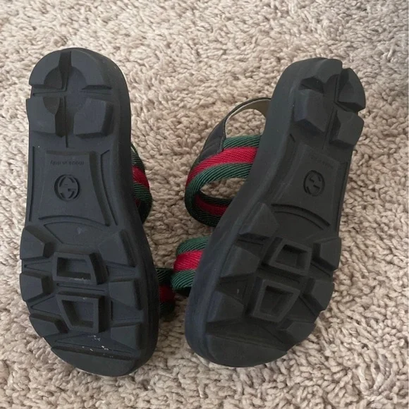 GUCCI kids Green/Red Vintage Web Nylon Open Toe Sandals Size 25/9C - Picture 6 of 12